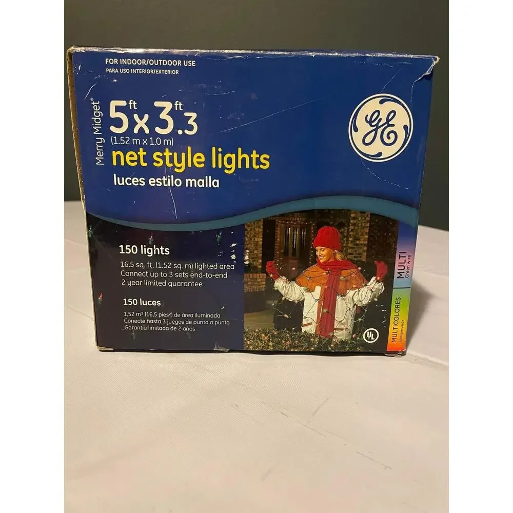 GE Merry Midget 5'x3.3' 150 Multi Color Net Style Set, Indoor Outdoor Holiday